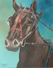 New Stunning Bay “Trotter” (Standard Bred) horse painting original & Signed