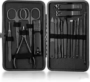Black Nail Clipper Set Stainless Steel Manicure Nail Scissors Pedicure Kit Nippers Trimmer Care Tool With Travel Case Kit,18pcs Black