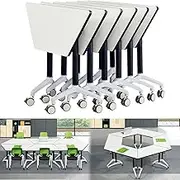 Folding Trapezoidal Conference Table with Flip Top and Silent Wheels for Modern Office Training