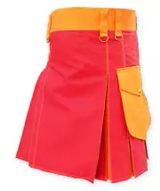 Men's Scottish Traditional Kilt Highland Games Red & Orange Cotton Utility Kilt