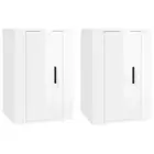 2pcs High Gloss Wall Cabinets Wooden TV Storage Bookshelf Racks Shelf Cupboards