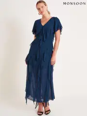 Monsoon Blue Renata Ruffle Maxi Dress (F91728) | $288