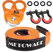 METOWARE Off-Road Recovery Kit | 10 Ton Winch Snatch Block Pulley + 3" x20' Tow Strap + 2pcs D Ring Shackles | Suits for ATV,UTV Offroad Recovery