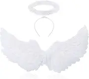 60 cm, Angel Wings, White Angel Wings Decoration with Halo and Wand, Feather Wings Angel, White Angel Costume Women, Angel Wings Costume, Party Fancy Dress Costume, Costume Party Fancy Dress