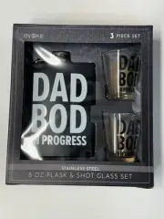 Evoke Dad Bod in Progress Stainless Steel 8oz Flask & Shot Glass Gift Set 3 pc