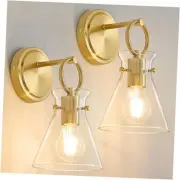 Gold Wall Sconces Set of 2 Modern Vanity Light Fixtures for Bathroom Wall