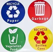 8 Indoor Home Office Pedal & Motion Sensor bin Stickers Recycling Labels for Trash, Compost & Recyclable Rubbish,10cm Vinyl Circles in Colours That Mimic Outdoor bin Colours Saves Sorting time