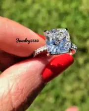 7MM Cushion Cut Simulated Diamond Women's Solitaire Engagement Ring 925 Silver
