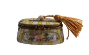 France Limoges Box Oval Shape Flowers and Yellow Stripes With Gold Tassel