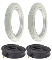 PAIR OF WHITE PRO+ BICYCLE TIRES W/HEAVYDUTY TUBES IN 14 X 2.125 COMP III TREAD