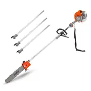 MTM 62cc Long Reach Pole Saw, 2-Stroke Petrol, 12" Tree Trimming Pruning Chainsaw Bar, 2 Extension Shafts
