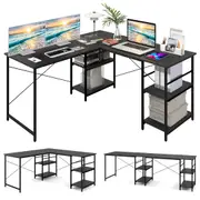 Costway L-shaped Computer Desk 2-Person Convertible Corner Desk w/Storage Shelves Home Office Black