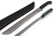 Custom Handmade Damascus Steel Blade Full Tang Machete With Wooden Handle&Sheath