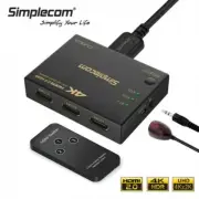 Simplecom 3 Way HDMI Switch 3 IN 1 OUT Splitter 4K 60Hz Ultra HD with Remote