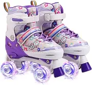 Kids Roller Skates Adjustable Roller Skates Girls Ages 3-12, 4 Size Adjustable Kids Skates, with 4 Light UP Wheels, Roller Skates for Toddlers Beginner