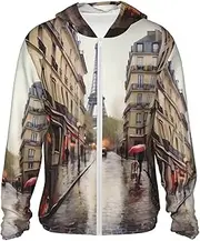 [LHBWCVN] UPF 50+ Light Jacket Full Zip Sun Protection Hoodie for Women Men Long Sleeve Rainy Street in Paris Sun Shirts