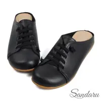 在飛比找momo購物網優惠-【SANDARU 山打努】穆勒鞋 免綁帶皮革休閒懶人鞋(黑)