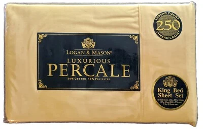 Logan & Mason Mellow Yellow KING Bed Sheet Set | 250 Thread Count Percale