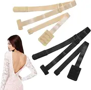 [KWJEIULSOQ] 2 Pairs Low Back Bra Converter 2 Hooks,Adjustable Bra Straps Extender Low Back,Elastic Bra Low Back Converter Bra Accessories Women for Backless Dress Wedding Party,Black Skin Colour