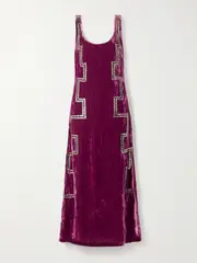 [ALIX OF BOHEMIA] ALIX OF BOHEMIA - Adele Embellished Crushed-velvet Maxi Dress - Plum - small small Purple