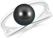 [Angara] Solitaire Tahitian Cultured Pearl Double Shank Ring in 14ct Solid Gold for Women | June Birthstone Jewellery
