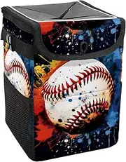 Car Trash Can with Lid and Storage Pockets Leak-Proof Organizer,Waterproof Garbage Can,Colorful Baseball Graffiti Pattern