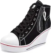 [Zoifada] Women's Canvas High-Heeled Shoes Fashion Sneakers Casual Shoes for Walking Platform Wedges Pump Shoes