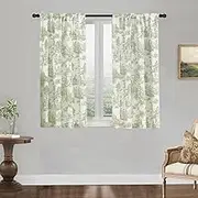 XTMYI Sage Green Curtains for Kitchen Bathroom Window,Set of 2 Pack Small Short Spring Time Color Rod Pocket Toile Floral Cottagecore Whimsical Bedroom,48 Inch Length,Light Green and White, 40x48