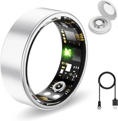 Smart Ring Health Tracker, Sleep&Exercise Monitor Heart Rate,Blood (Silver, 10)