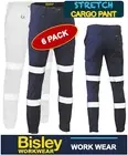 BISLEY WORKWEAR -6 PACK- TAPED STRETCH COTTON DRILL CUFFED WORK PANTS - BPC6028T