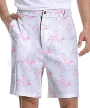 [Anhlfyu] Mens Golf Shorts Print Casual Hiking Elastic Waist Dress Shorts with Zipper Pockets