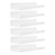 White Acrylic Shelves for Storage,15" Floating Shelves Wall Mounted for Kids Bookshelf/Display Ledge Shelves for Bedroom,Living Room,Bathroom,Kitchen,Set of 6