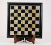 24'' Black Marble Chess Table Top Pietra Dura Inlay Malachite Children Game c10