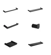 Sleek Accessory Towel Rail Robe Hook Toilet Roll Holder Soap Dish Black