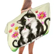 Cute Black and White Cats Mother and Daughter Microfiber Beach Towel