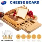 Bamboo Cheese Board & Knife Set Charcuterie Plate W/ Slide Out Drawer Kitchen AU