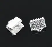 100 Silver End Cap Crimp Beads - 8mm x 8mm - Silver Ribbon End