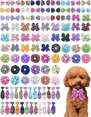 100 Pack Small Dogs Bow Ties Bulk Adjustable Neckties for Medium Dogs Assorted Collar Charm Flowers Cats Doggies Bowknot Random 25 Set Party Holiday Puppy Pet Grooming Accessories