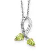 Sterling Silver Brilliant Gemstones With 14K Accent Rhodium-Plated Peridot And Diamond 18 Inch Necklace 2 Extender