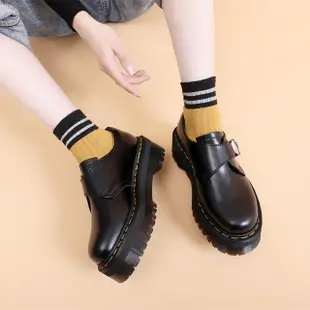 【SOFT WALK 舒步】真皮馬丁鞋 厚底馬丁鞋/真皮個性搭釦復古厚底馬丁鞋(黑)