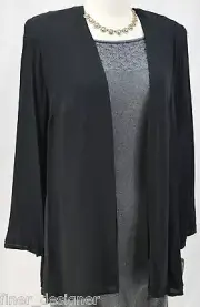 Tadashi Shoji black chiffon jacket occasion blazer duster coat top M 8 NWT $198