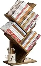 Hoctieon 4 Tier Tree Bookshelf, Small Bookcase, Free Standing Tree Bookcase, Bookshelf for Bedroom, Book Shelf Organizer, Small Bookshelfs, Rustic Brown