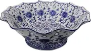 Fruit Bowls Blue & White Ceramic Fruit Bowl,Chinese Vintage Snack Tray, Dessert Display Plate Fruit Plate for Living Room,Coffee Table Decor Snack Plate