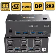 8K Displayport 3 Monitors KVM Switch 4 USB 3.0 Ports Support 8K@60Hz 4K@144Hz