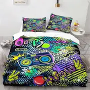 v261 Bed Sheets Graffiti Hip Hop Modern Street Art Bedding Set,Duvet Cover Bed Set Quilt Cover Pillowcase,King Queen Twin Size Boys Girls Adults 3-Pie