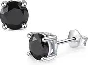 [Salanda] 925 Sterling Silver CZ Stud Earrings,Earrings Studs Hypoallergenic Black Cubic Zironia Earrings for Women, mm, Silver, Cubic Zirconia