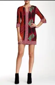 NWT Diane Von Furstenberg Rose Patchwork 3/4 Sleeve 100% Silk Dress Size 4