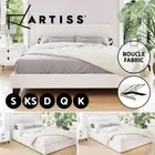 Artiss Bed Frame Boucle Fabric Queen Double King Single Size Gas Lift White