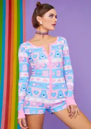[Dolls Kill x Care Bears] Snuggle Me Softly Thermal Romper