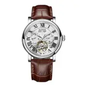 Men's Automatic Tourbillon Vintage Watch - Brown Leather Strap, Skeleton Roma...